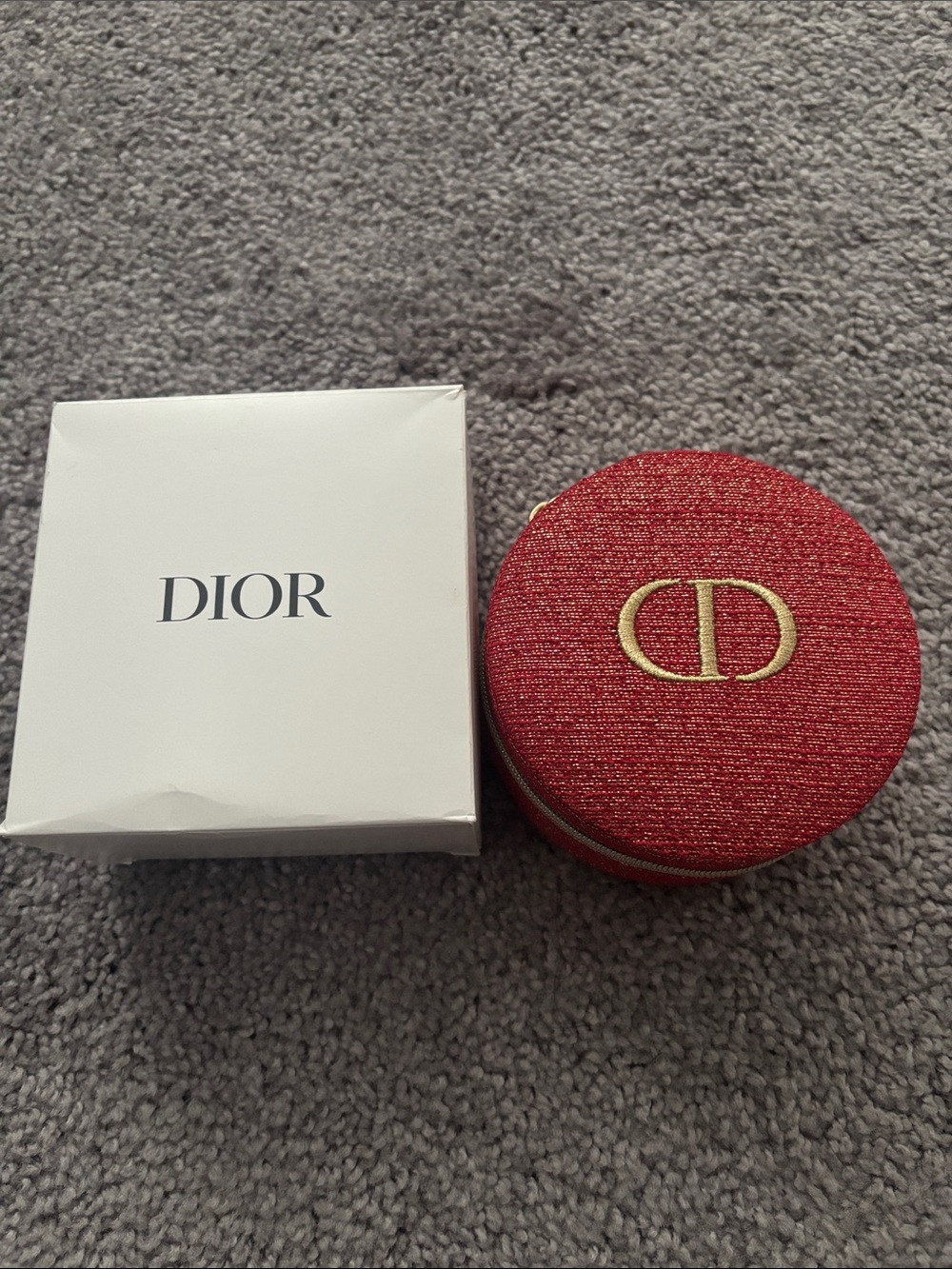Dior Red Round CD Logo Jewelry Pouch with Gold Emblem